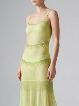 Shimmer Falls Sheer Green Midi Dress