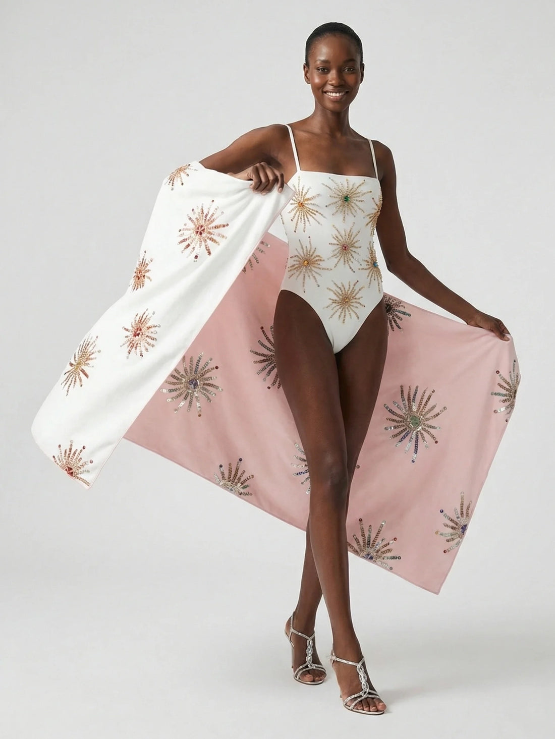 Oceanus x Alwann Callie Double-Sided White & Pink Luxe Towel