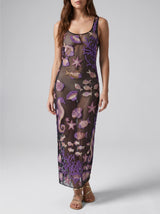 Coraline Black Purple Sheer Maxi Dress