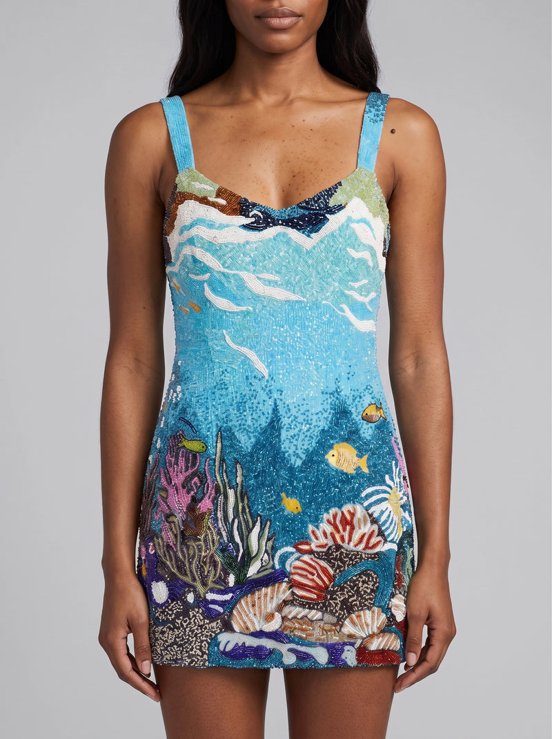 Mira Mini Beaded Dress Blue