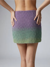 Palm Dusk Beaded Mini Skirt Black Palm Tree - Green Ombre