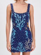 Navy Coral Muse Hand Beaded Mini Dress