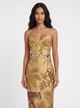 Zola Gold Midi Strap Dress