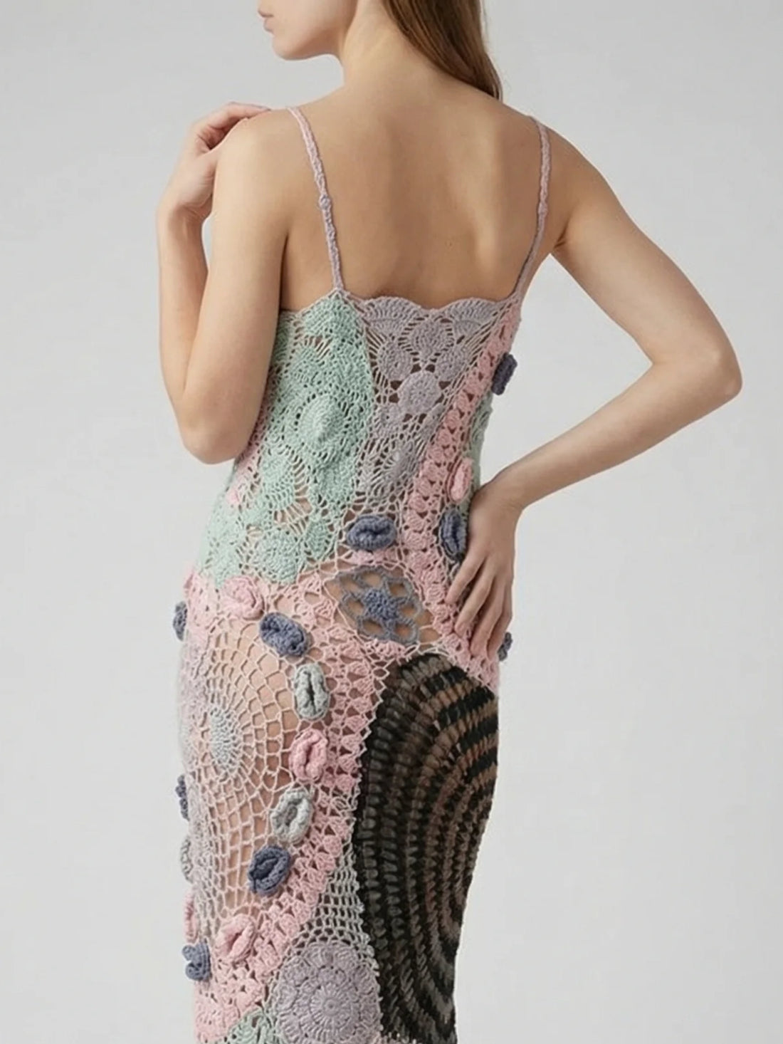 Cassandra Vintage Crochet Evening Dress Multi-Coloured