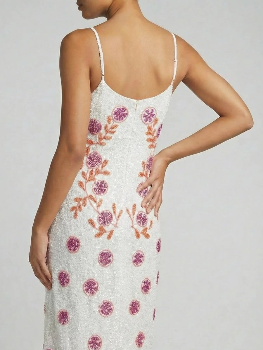 Lobster White Hand Beaded Maxi Dress