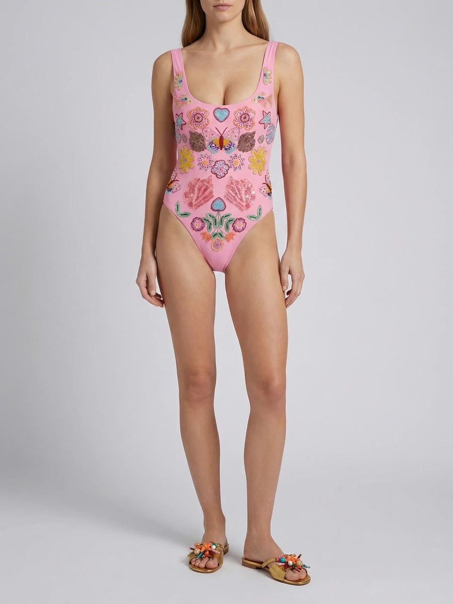 Mirrored Sea One Piece Swimsuit Pink