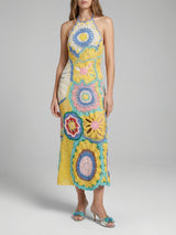 Aura Mosaic Yellow Blue Crochet Dress