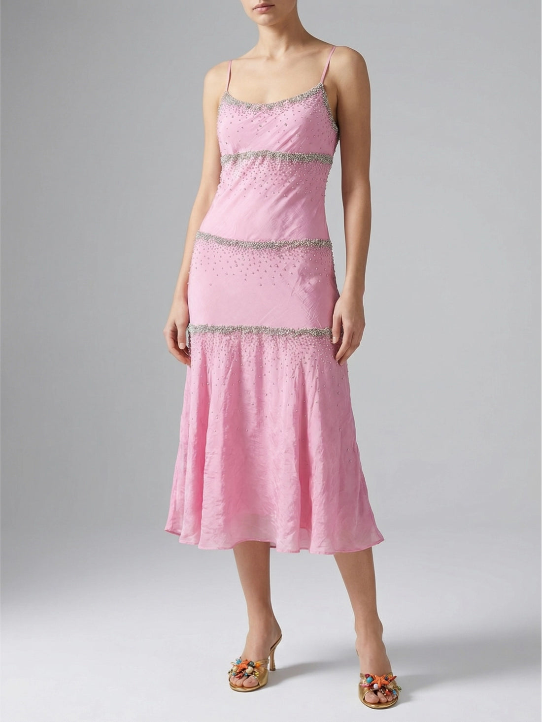 Shimmer Falls Pink Midi Dress
