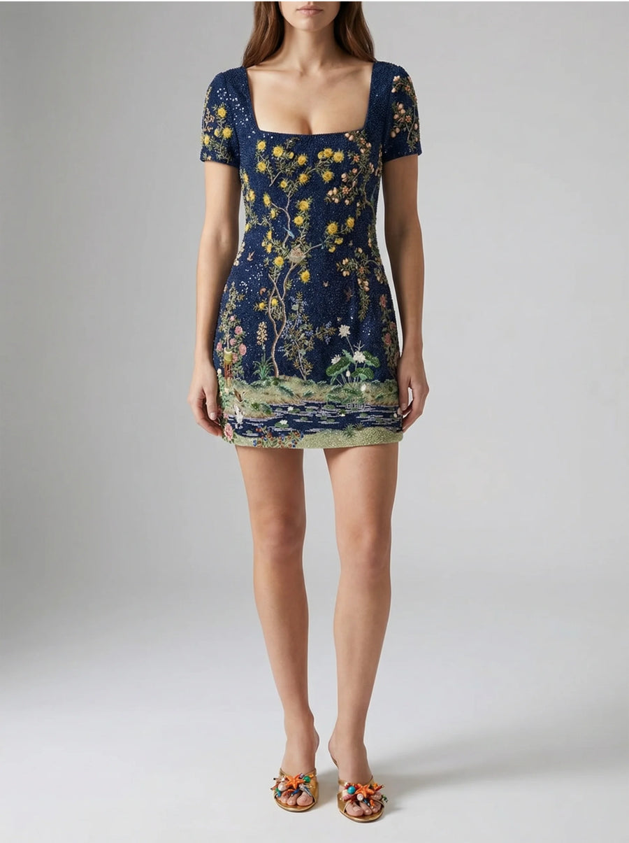 Navy Enchanted Garden Mini Dress