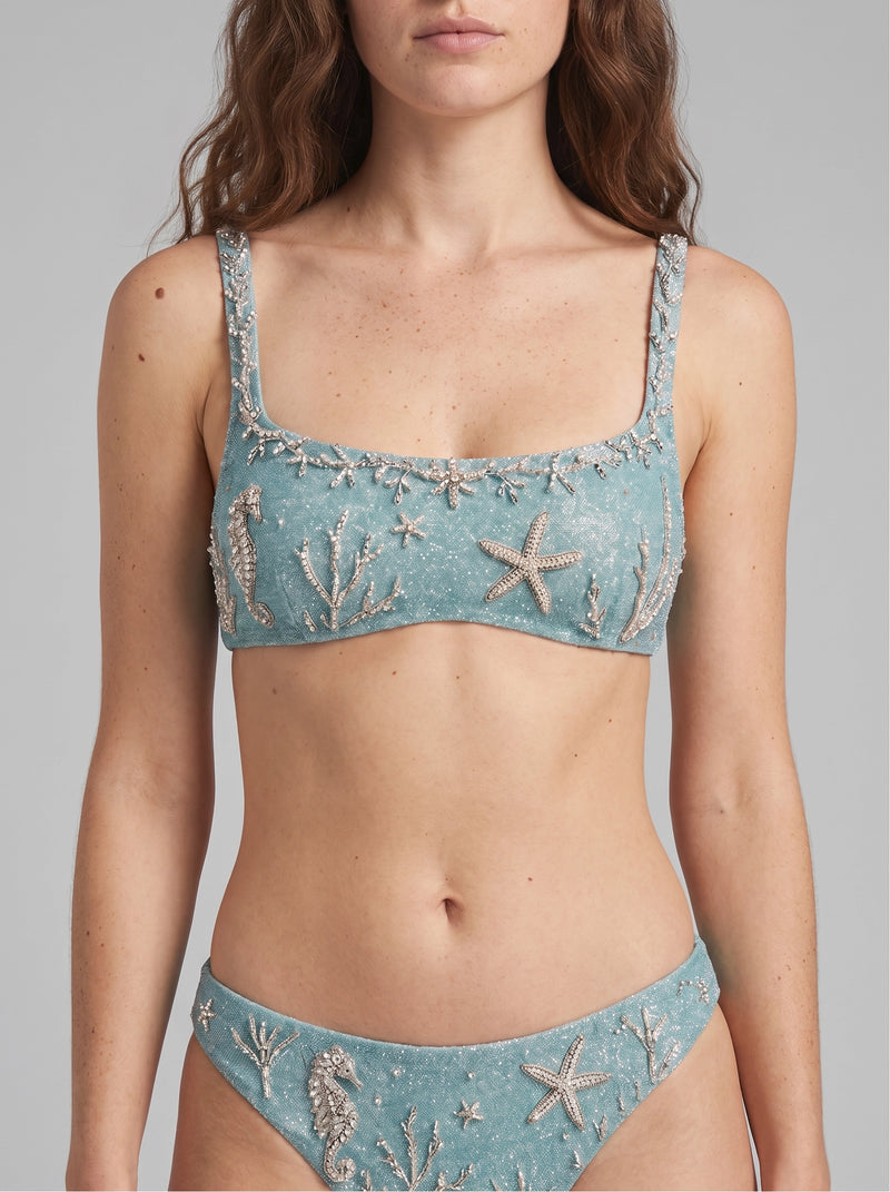 Ocean Starfish Green Hand-Beaded Bikini Top