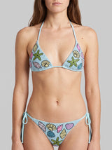 Moire Shell Blue Hand-Beaded Bikini Bottom