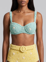 Heidi Shell Hand-Beaded Blue Bikini Top