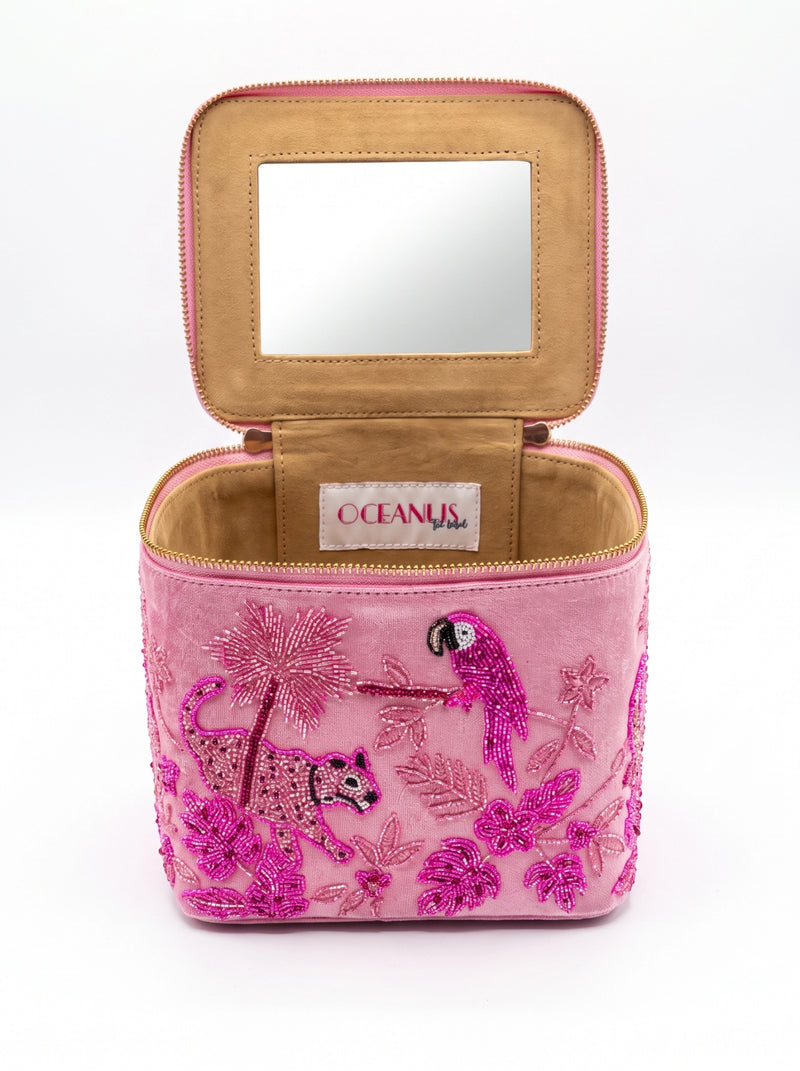 Tropical Pink Hand-Embroidered Vanity Bag