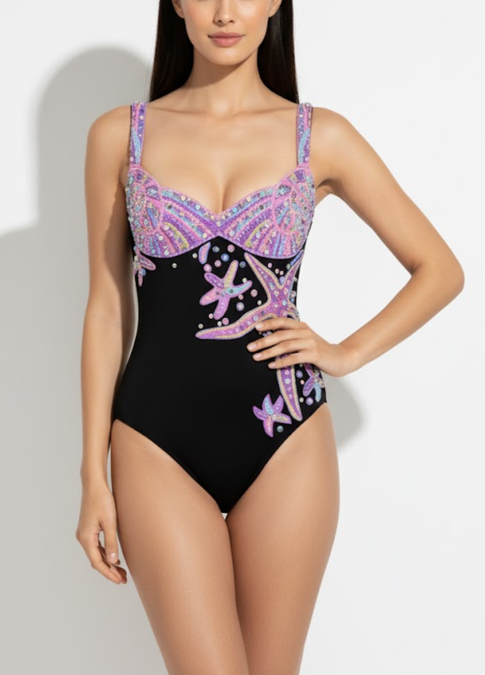 Selene Sea Shell Swimsuit in Black Lilac shell bust