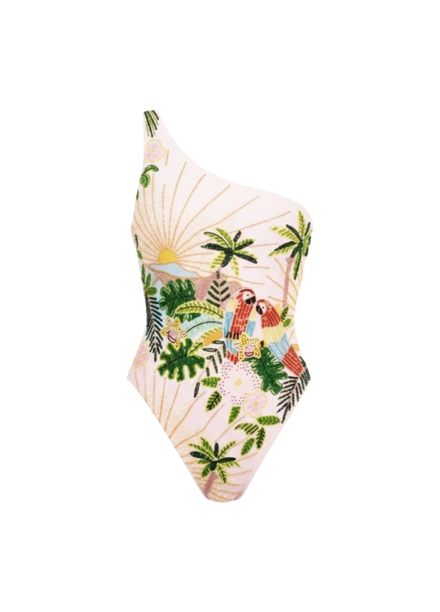 Paisley One Shoulder Luxe Swimsuit Pink