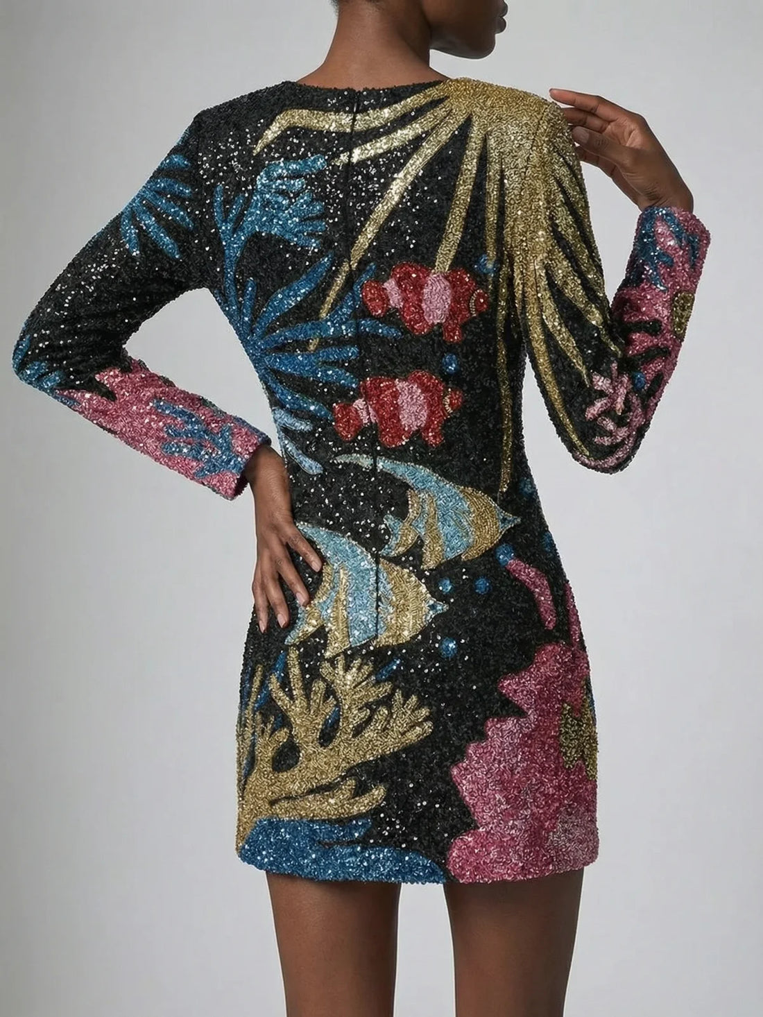 Palazzo Beaded Black Mini Dress