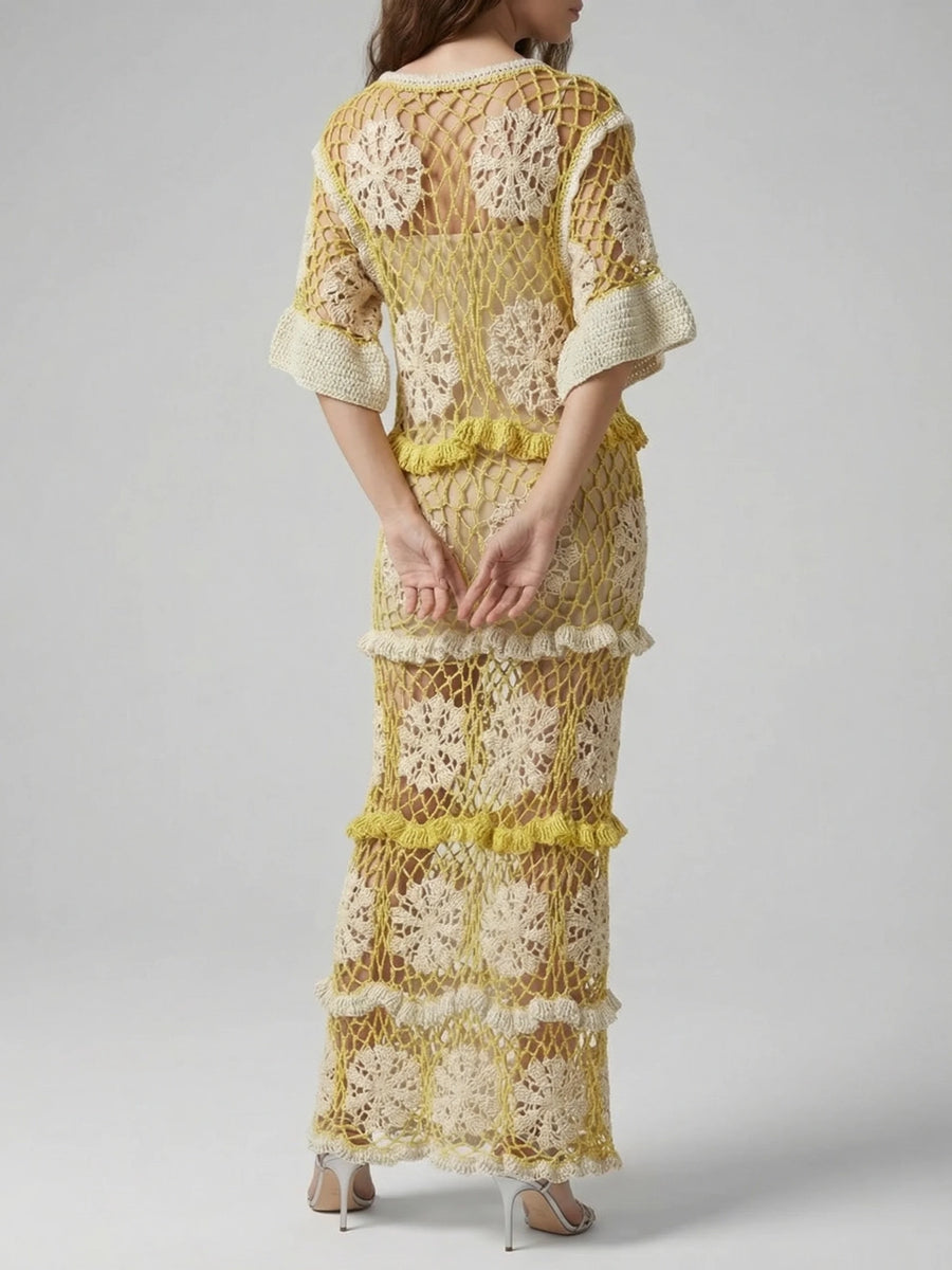Daisy Crochet Dress White and Yellow