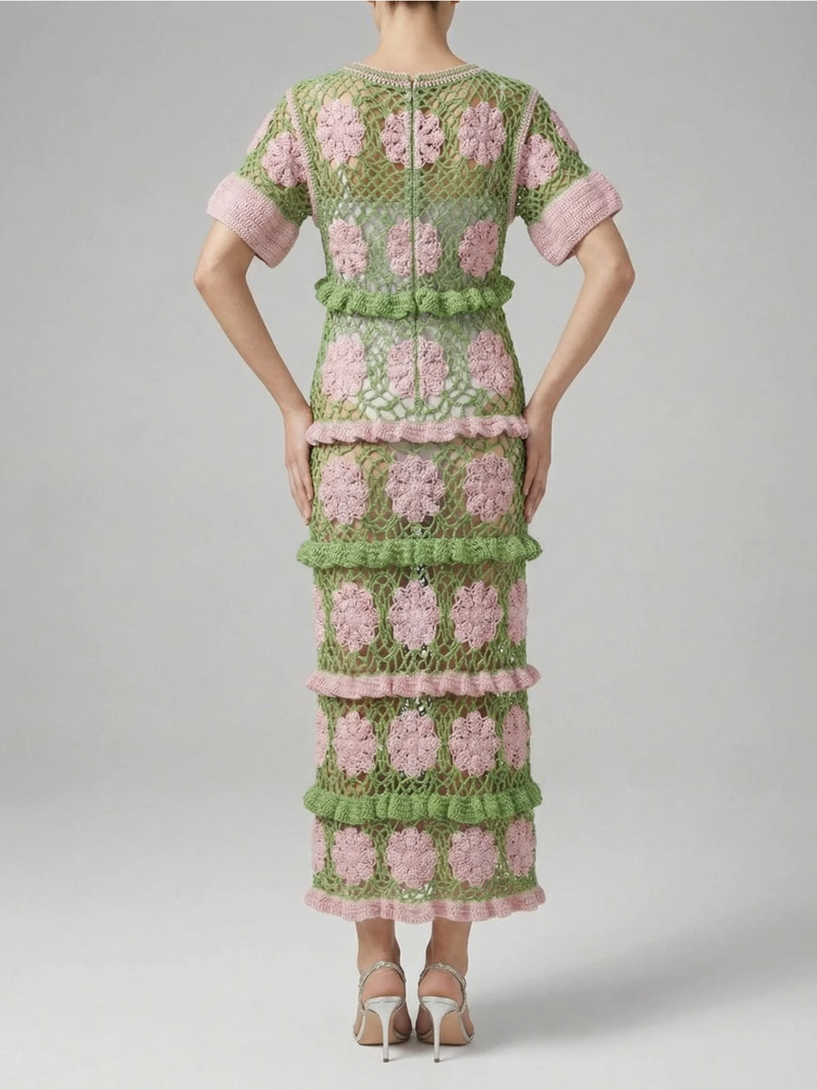 Elle Crochet Dress Green/Pink
