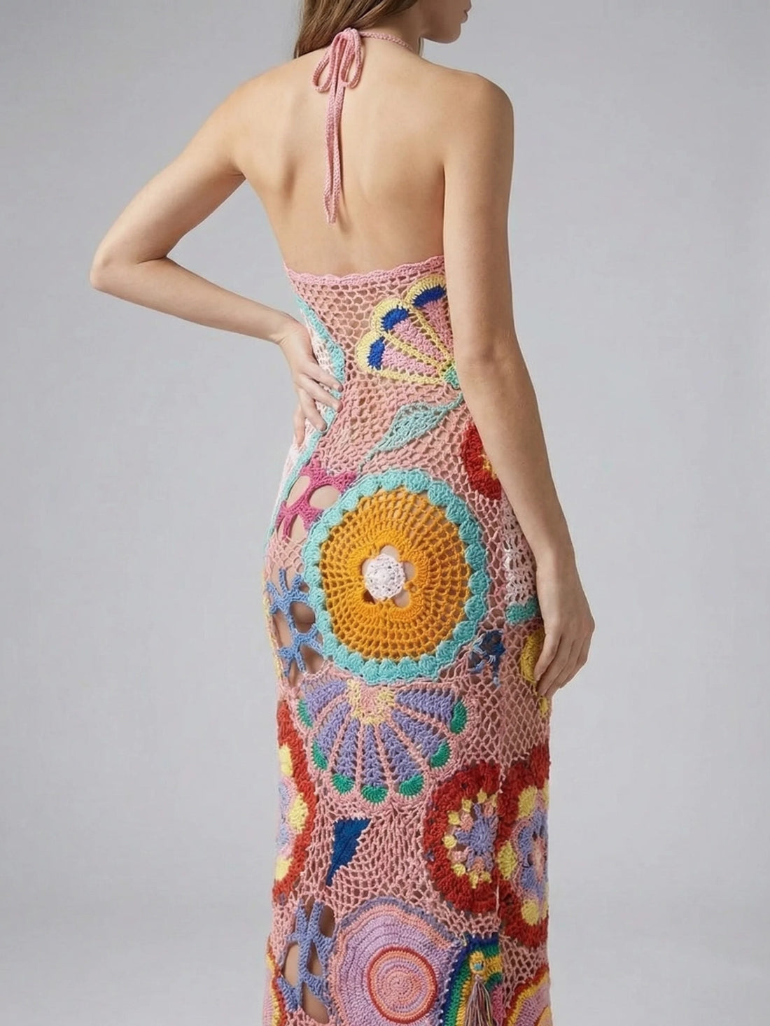 Kaia Crochet Coral Multi Maxi Dress