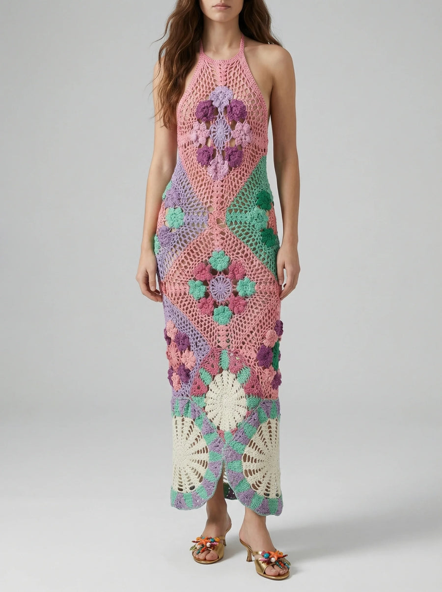 Shop Rowan Halter Maxi Crochet Multi Dress - Oceanus Shop Rowan Halter Maxi Crochet Multi Dress - Oceanus