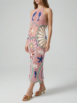 Pearl Halter Crochet Maxi Dress Multi Coloured