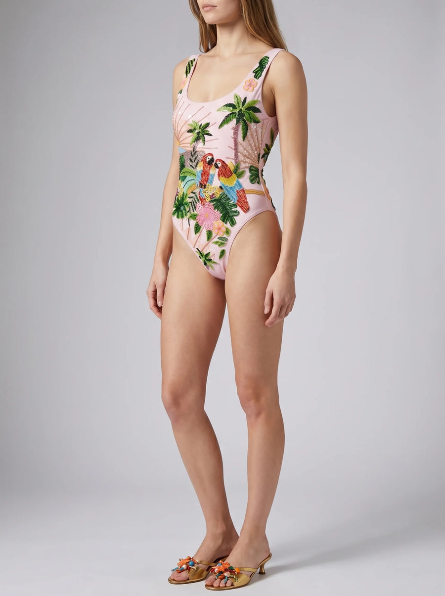 Maya Scoop Back Tropical Swimsuit - Pink in stock