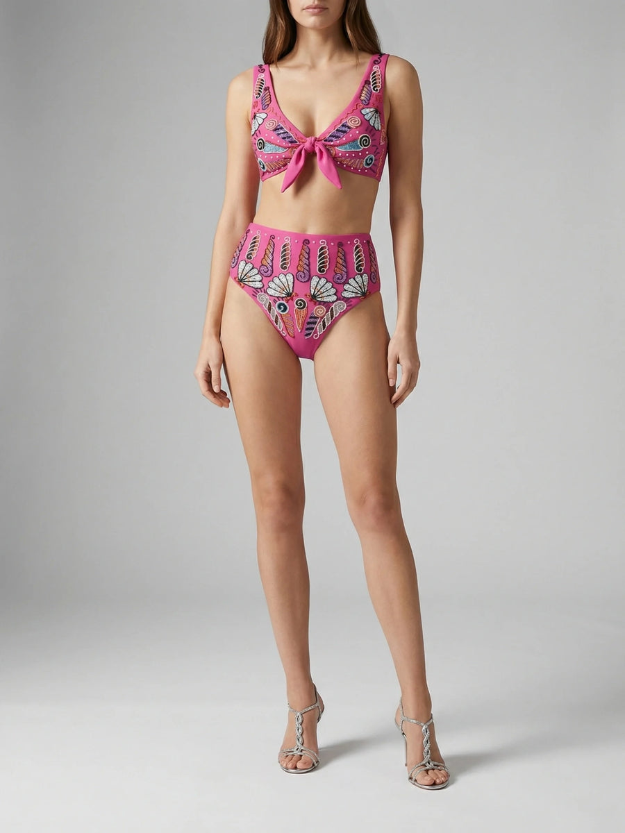 Oceanus x Zandra Rhodes Nebula Shell Bikini Top Fuchsia