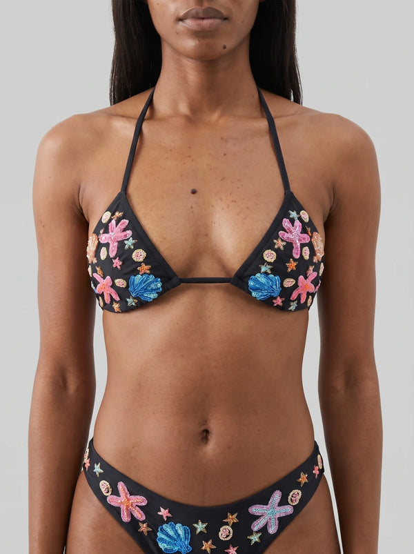 Marissa Hand Embroidered Luxe Bikini Top Black
