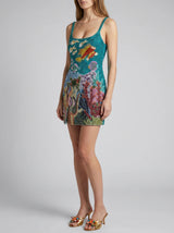 Coastal Fish Coral Mini Dress Green