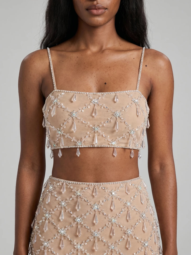 Calliope Luxury Crystal Co-Ord Top Nude
