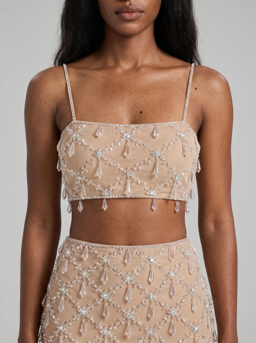 Calliope Luxury Crystal Co-Ord Skirt Nude