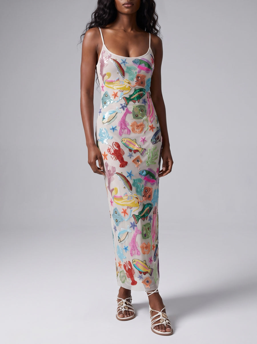 Arizona White Long Dress Maxi Thin strap Sheer