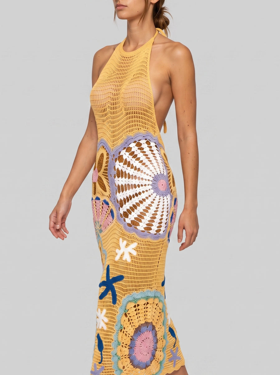 Shop Pearl Halter Crochet Multi Maxi Dress