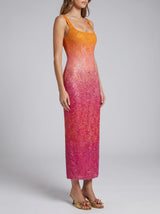 Sofia Hand Beaded Party Dress Orange Pink Ombre MAXI DRESS