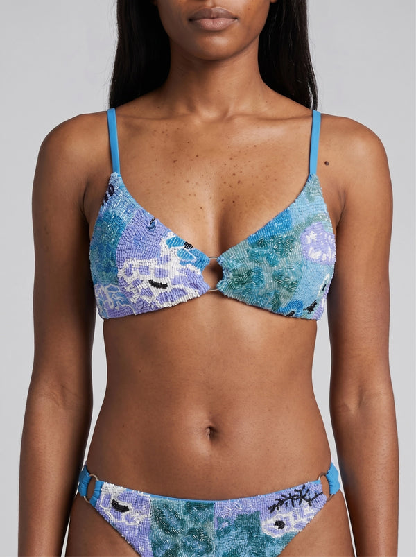 Leila Beaded Blue Bikini Top