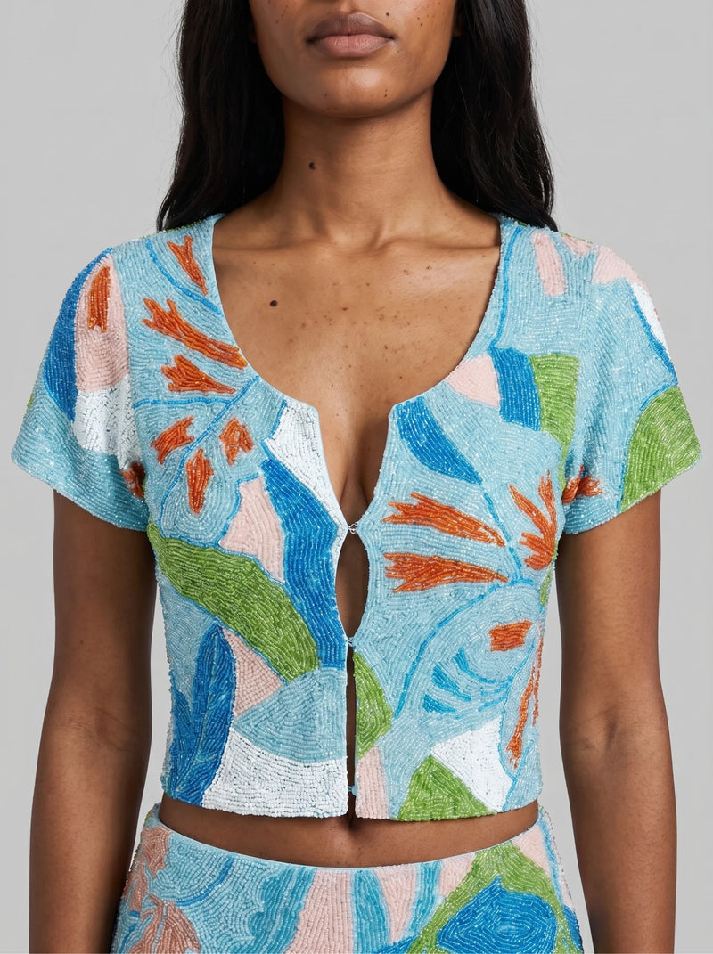 Maya Petal Hand Beaded Top Multi Colour Oceanus x By Poppy
