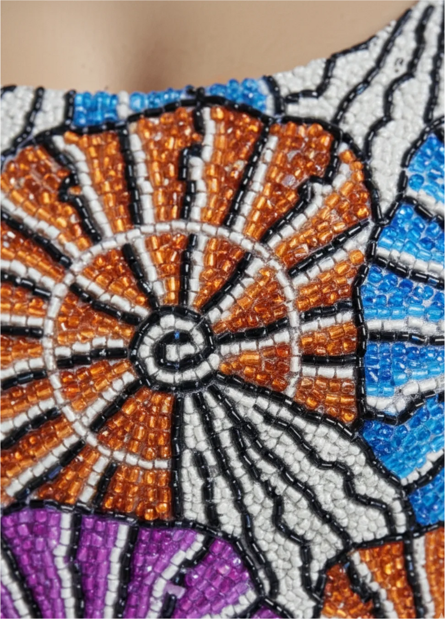 Oceanus x Zandra Rhodes Swirlshell Beaded One Piece in Multi