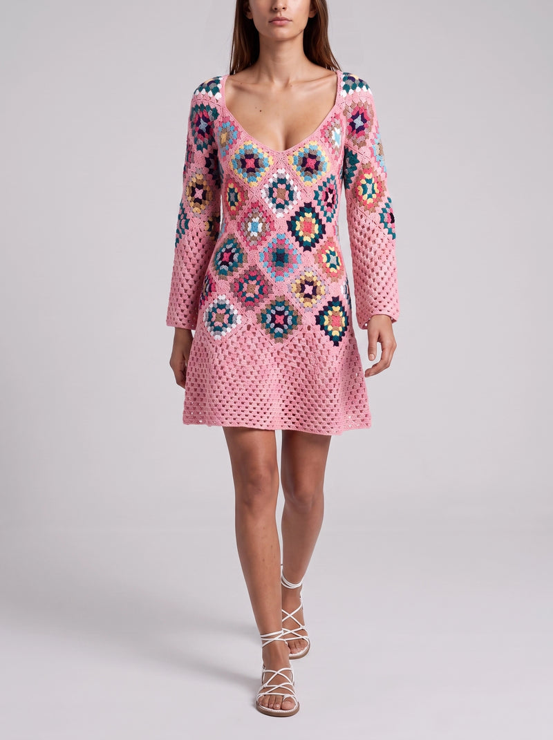 Spring Pink Crochet Dress