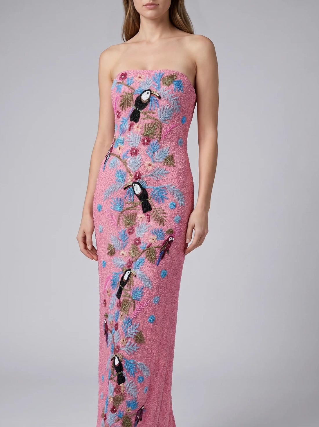 Aya Fully Beaded Pink Maxi Dress