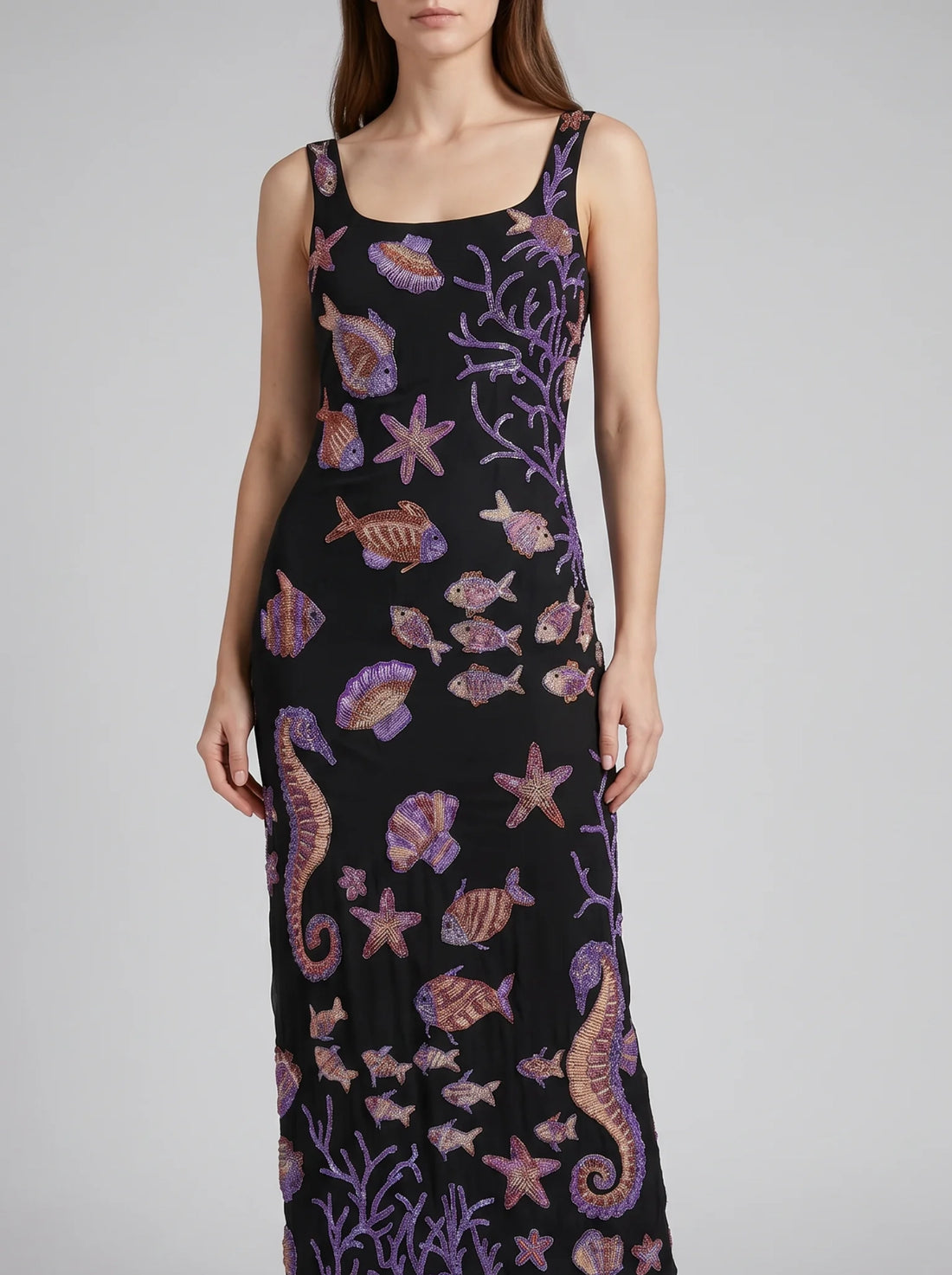Coraline Black Purple Maxi Dress