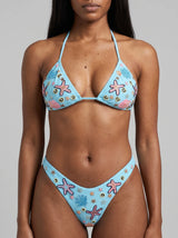 Fia Tropical Hand Embroidered Bikini Top Blue