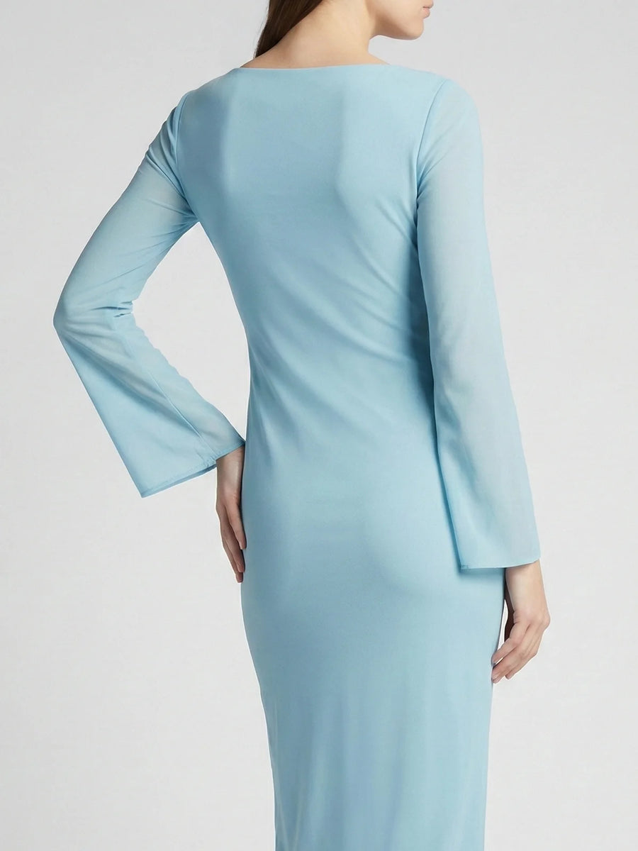 Crescent Shell Bell Sleeve Dress - Blue