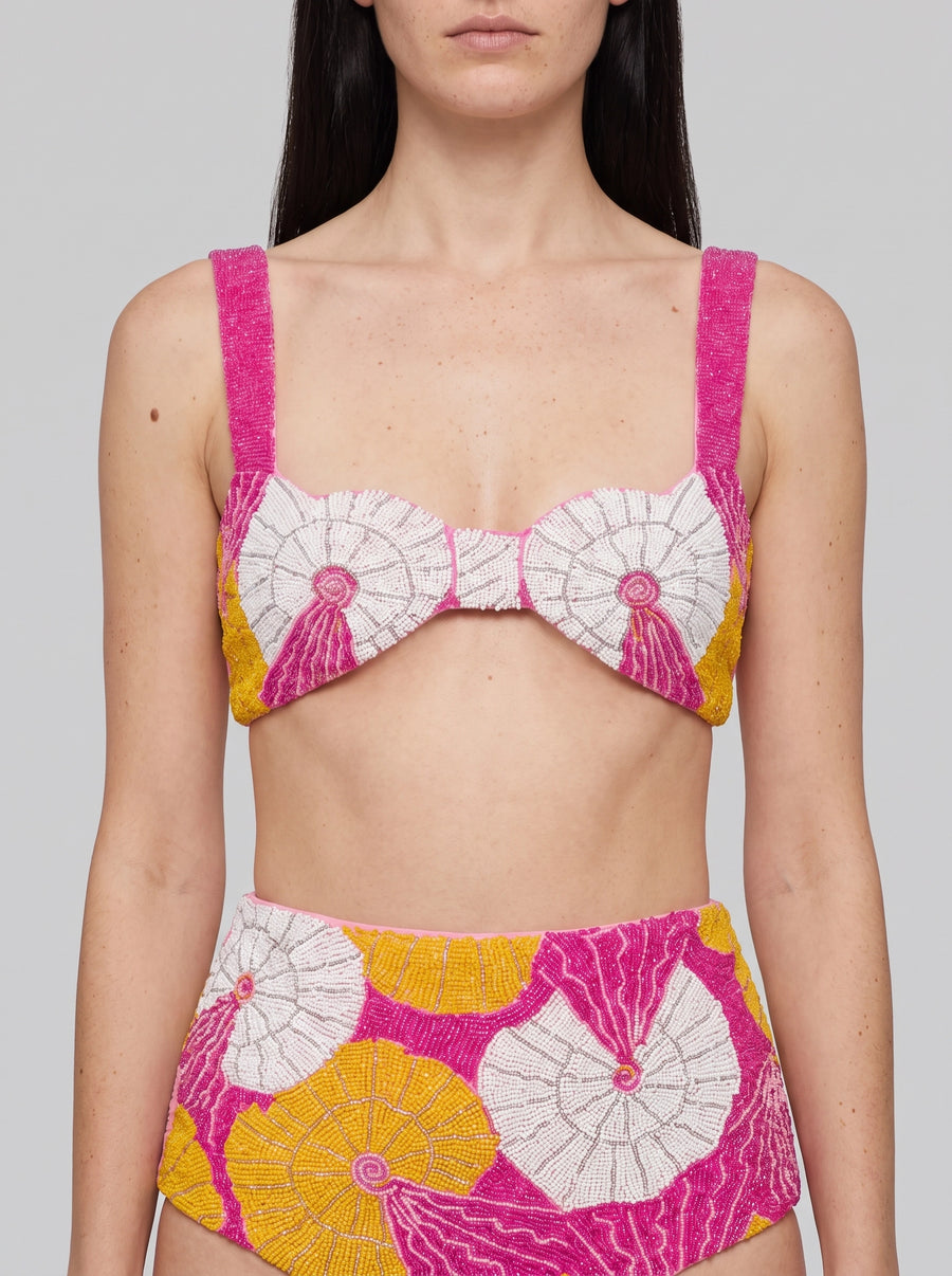 Oceanus x Zandra Rhodes Swirlshell Beaded Bikini Bottom Fuschia