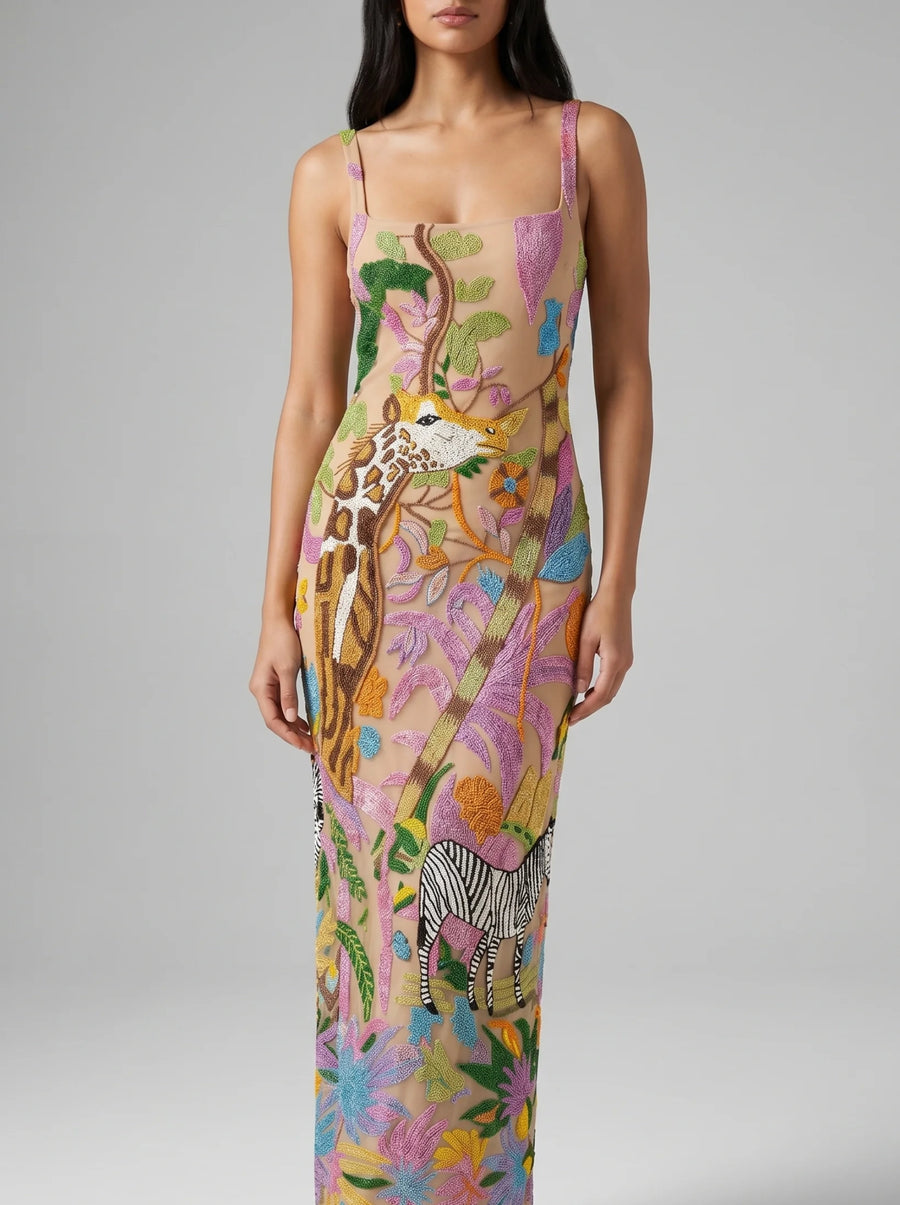Safari Garden Beaded Maxi Dress