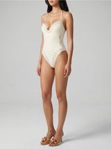Coral Plain White Cream Swimsuit