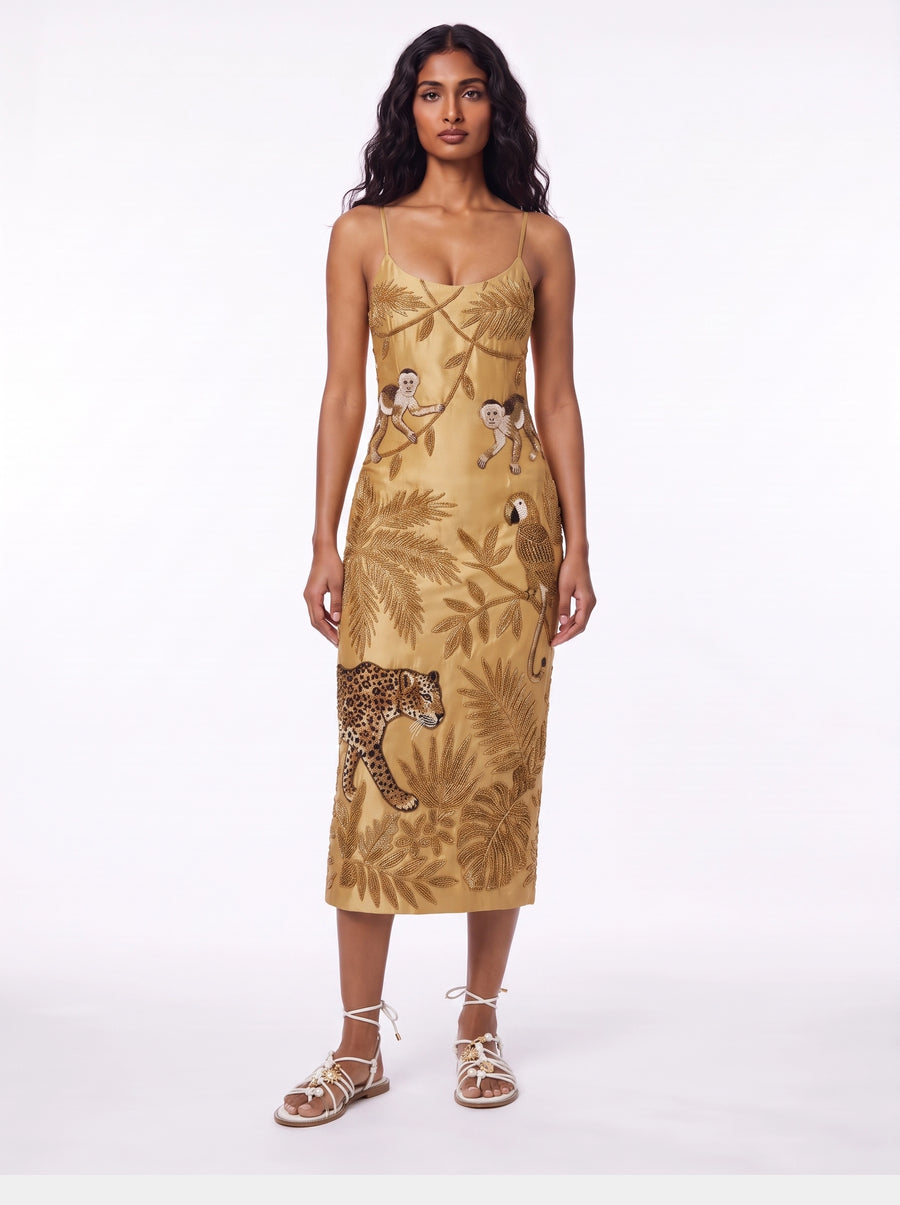 Zola Gold Midi Strap Dress