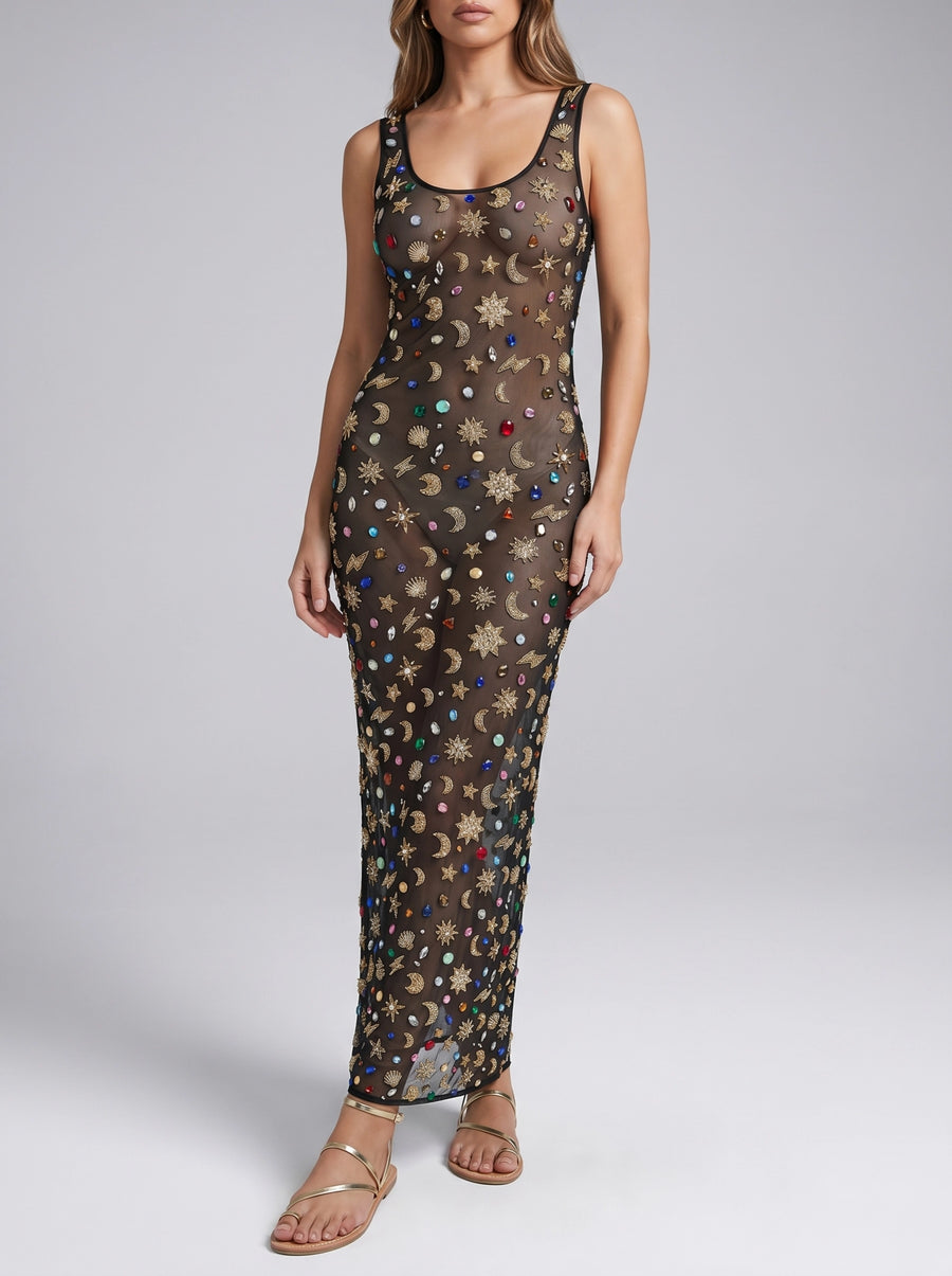 Celestial Tide Sheer Maxi Dress