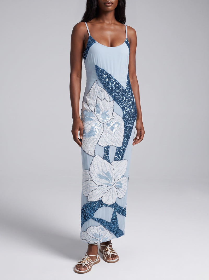 Delilah Beaded Dress Blue Oceanus x By Poppy in Stock