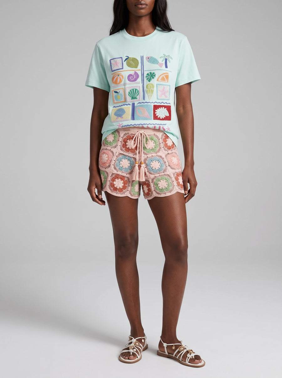 Green Mint Plage Tee Beaded T-shirt