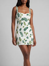 Green Leaf Hand Beaded Mini Dress White